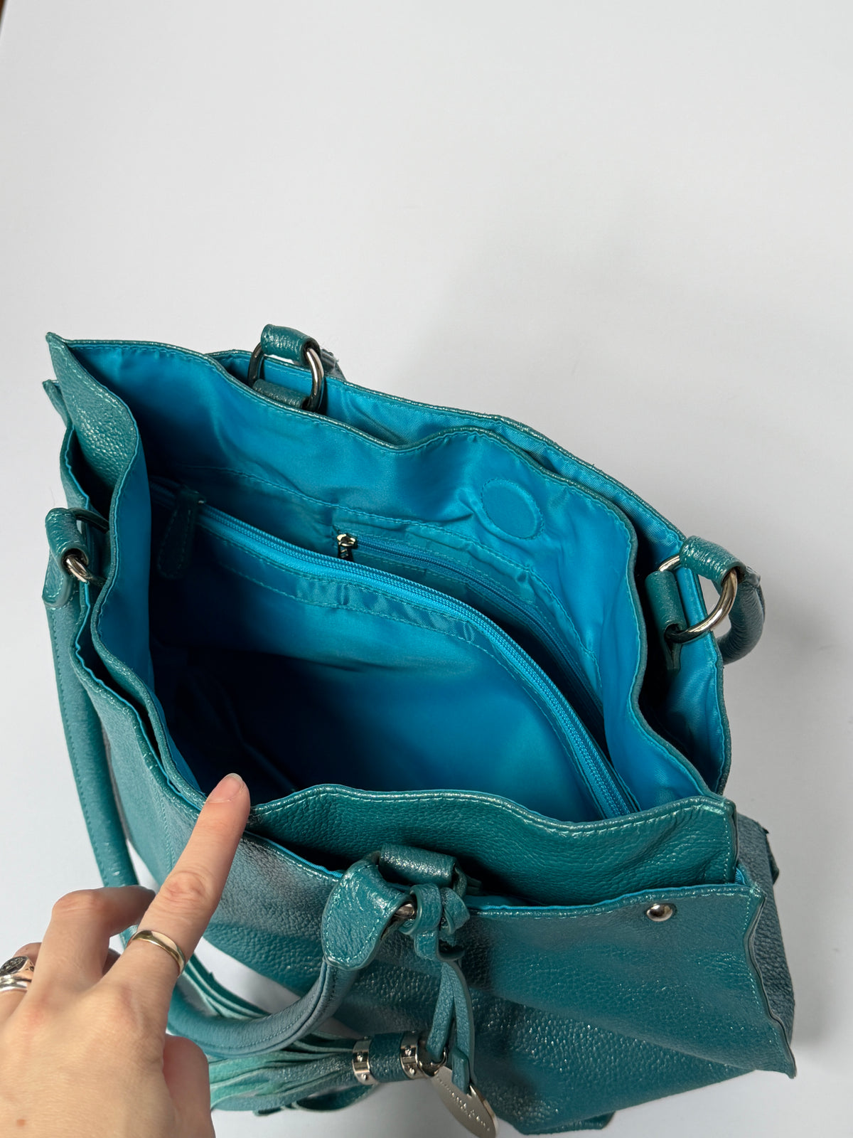 Piumelli Milano Metallic Teal Leather Tote Bag