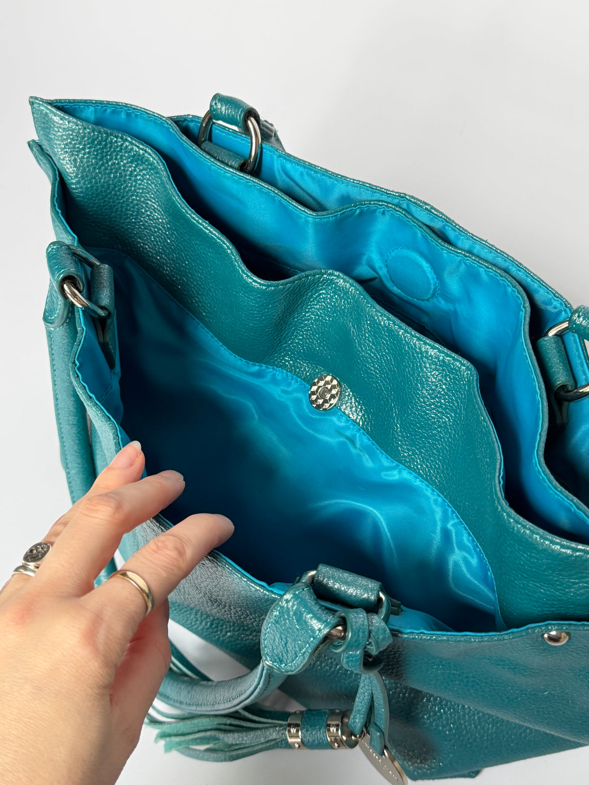 Piumelli Milano Metallic Teal Leather Tote Bag
