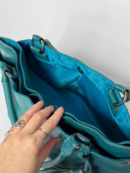 Piumelli Milano Metallic Teal Leather Tote Bag
