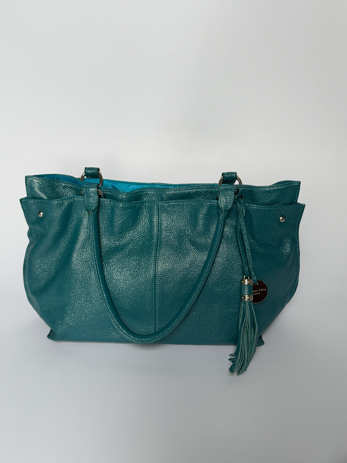 Piumelli Milano Metallic Teal Leather Tote Bag