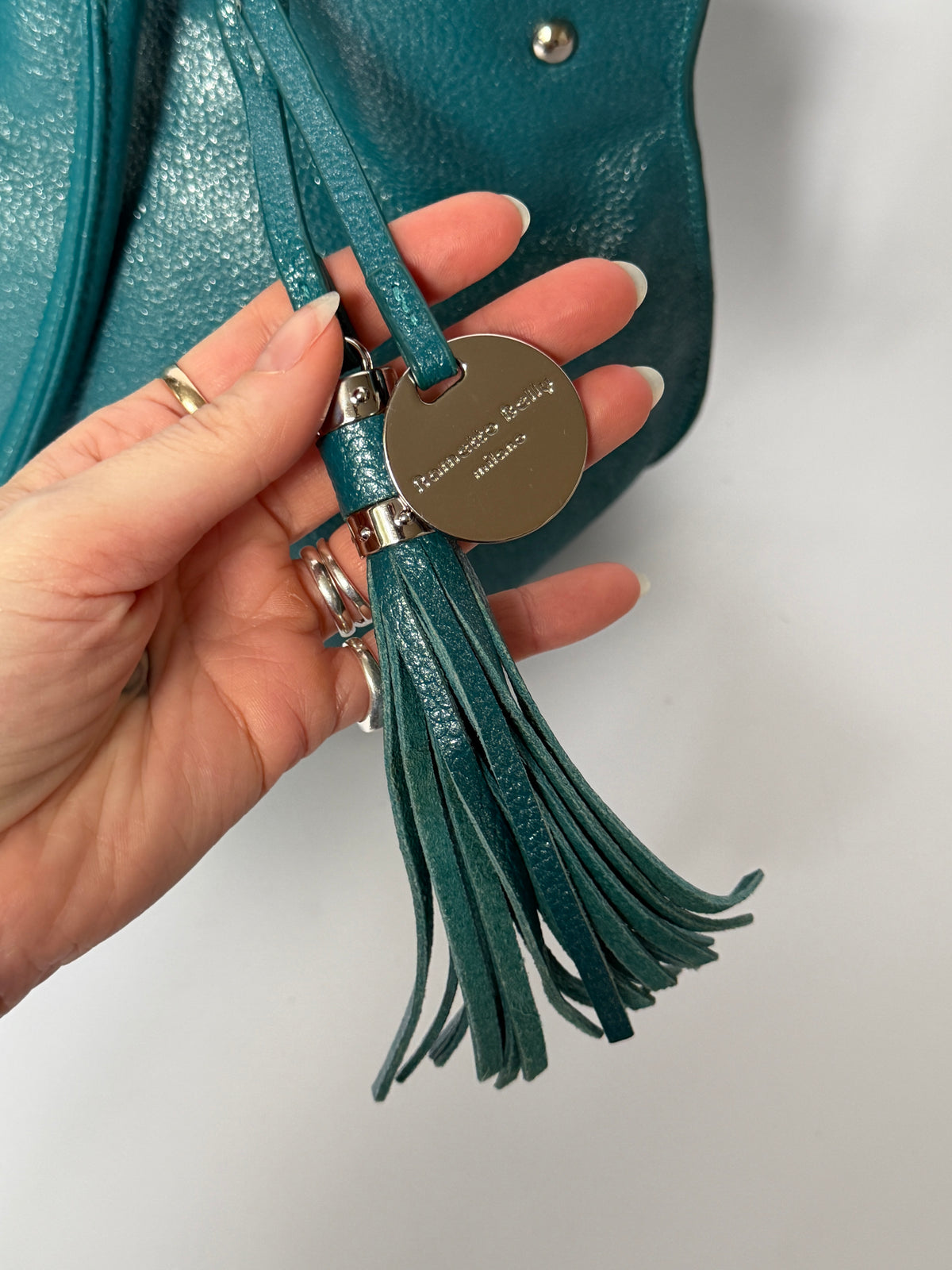 Piumelli Milano Metallic Teal Leather Tote Bag