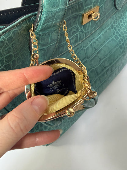 Turquoise Croc-Embossed Leather Bag