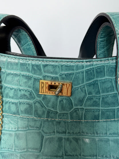 Turquoise Croc-Embossed Leather Bag
