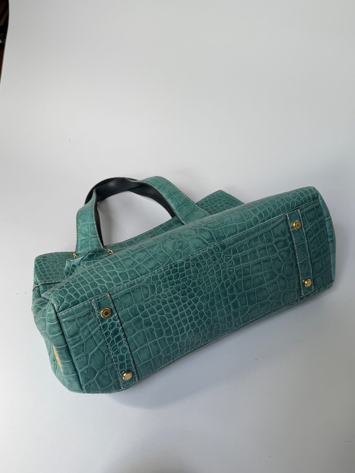 Turquoise Croc-Embossed Leather Bag