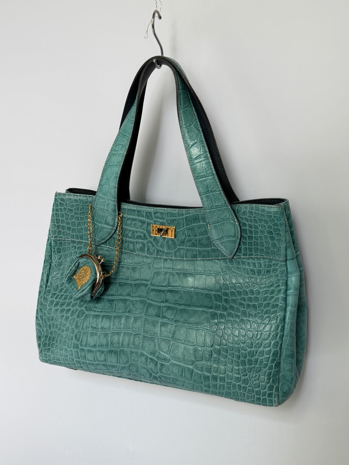 Turquoise Croc-Embossed Leather Bag