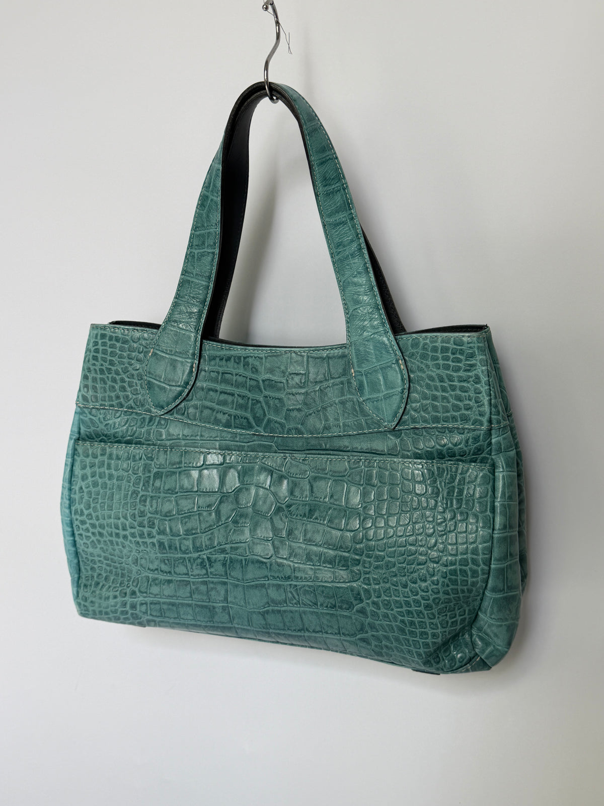 Turquoise Croc-Embossed Leather Bag