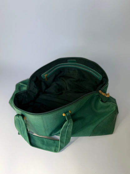 Ginza Kanematsu Green Leather Duffle Bag with Lizard-Embossed Trim