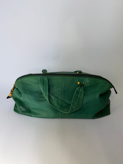 Ginza Kanematsu Green Leather Duffle Bag with Lizard-Embossed Trim