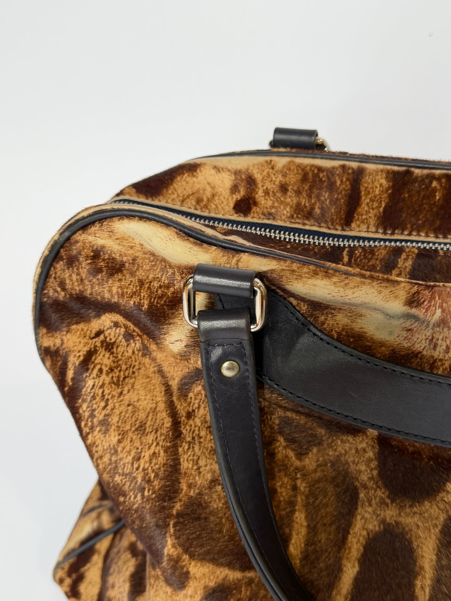 Vintage Jacques Le Corre giraffe print pony hair duffle bag — view 9