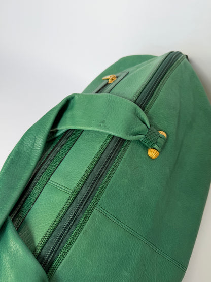 Ginza Kanematsu Green Leather Duffle Bag with Lizard-Embossed Trim