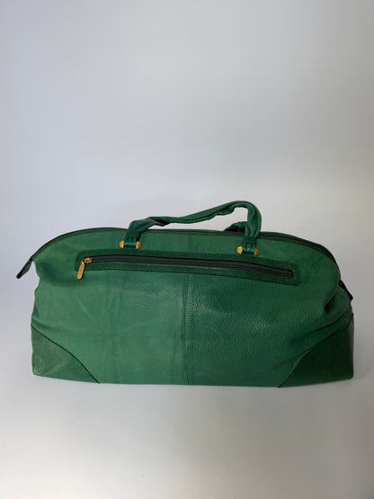 Ginza Kanematsu Green Leather Duffle Bag with Lizard-Embossed Trim