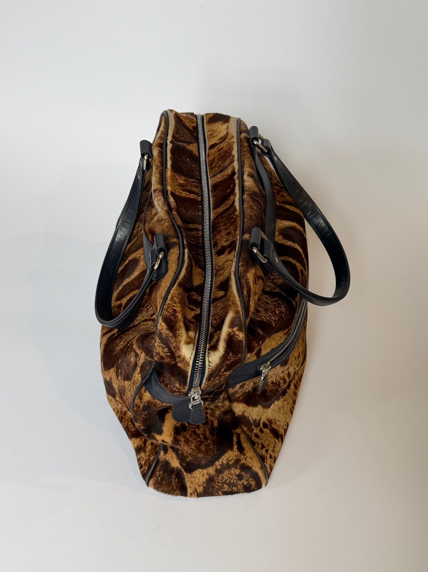 Vintage Jacques Le Corre giraffe print pony hair duffle bag — view 4