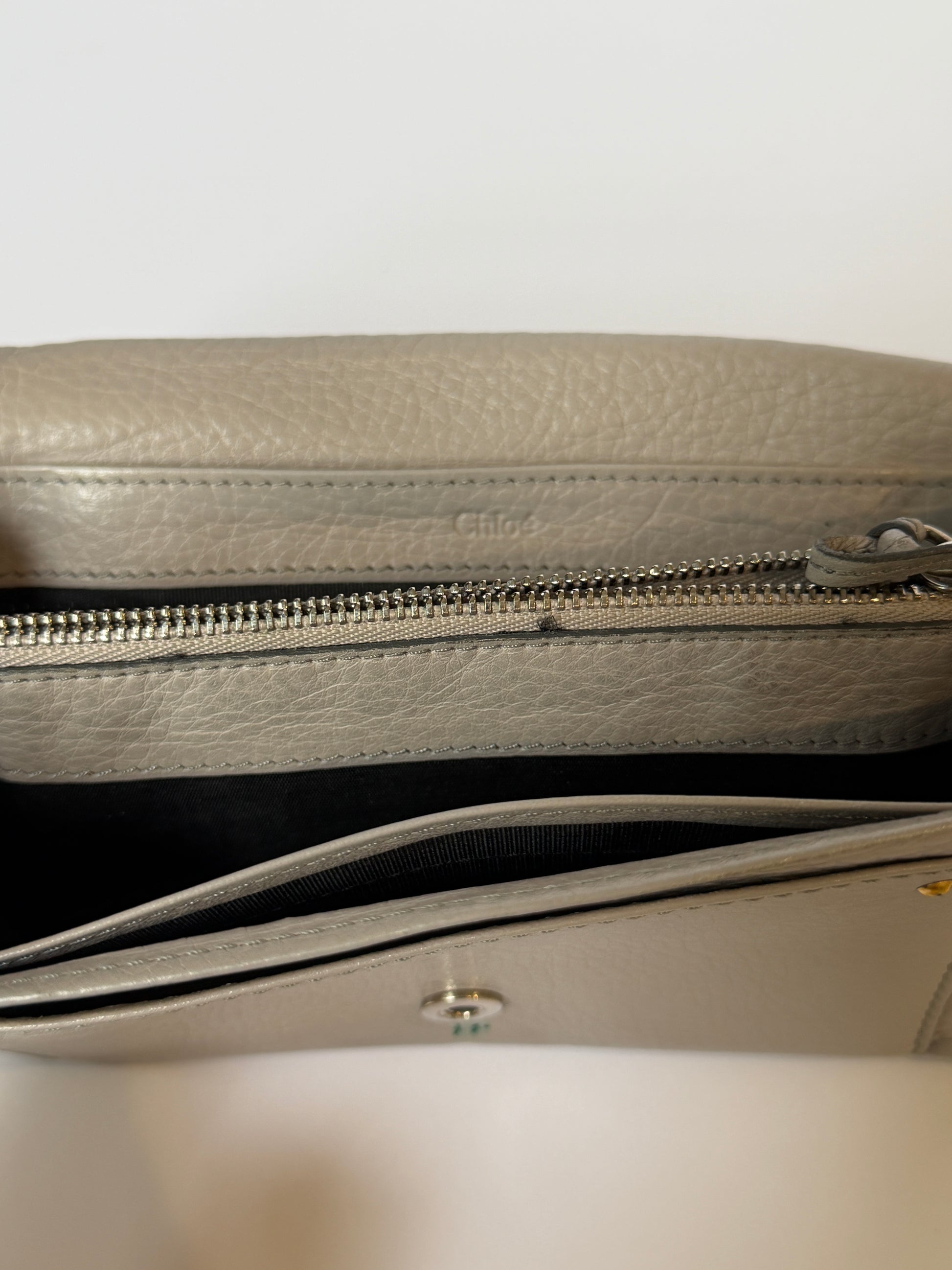Vintage Chloé Paddington grey iridescent leather zip wallet with padlock detail — view 8