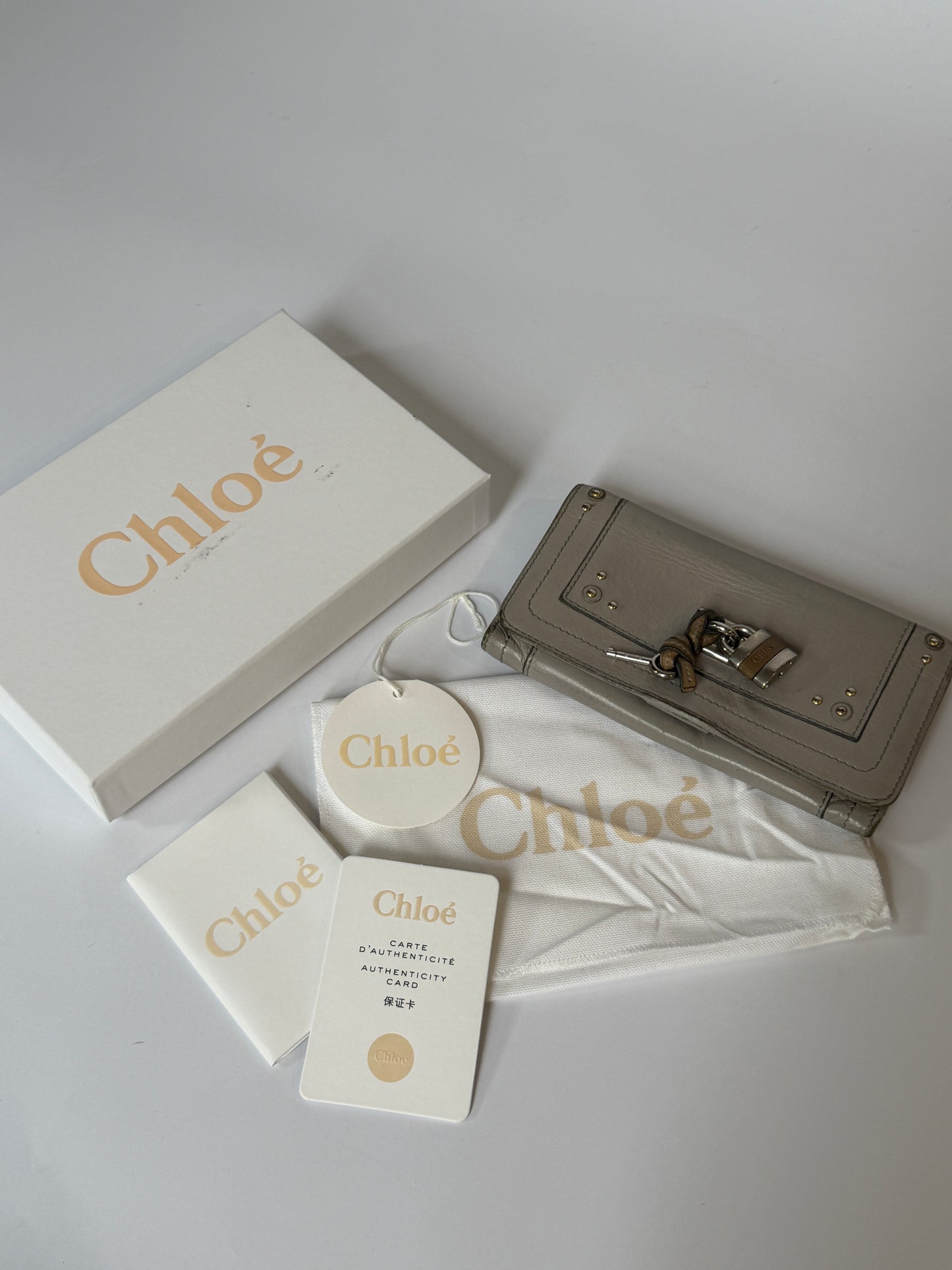 Vintage Chloé Paddington grey iridescent leather zip wallet with padlock detail — view 3