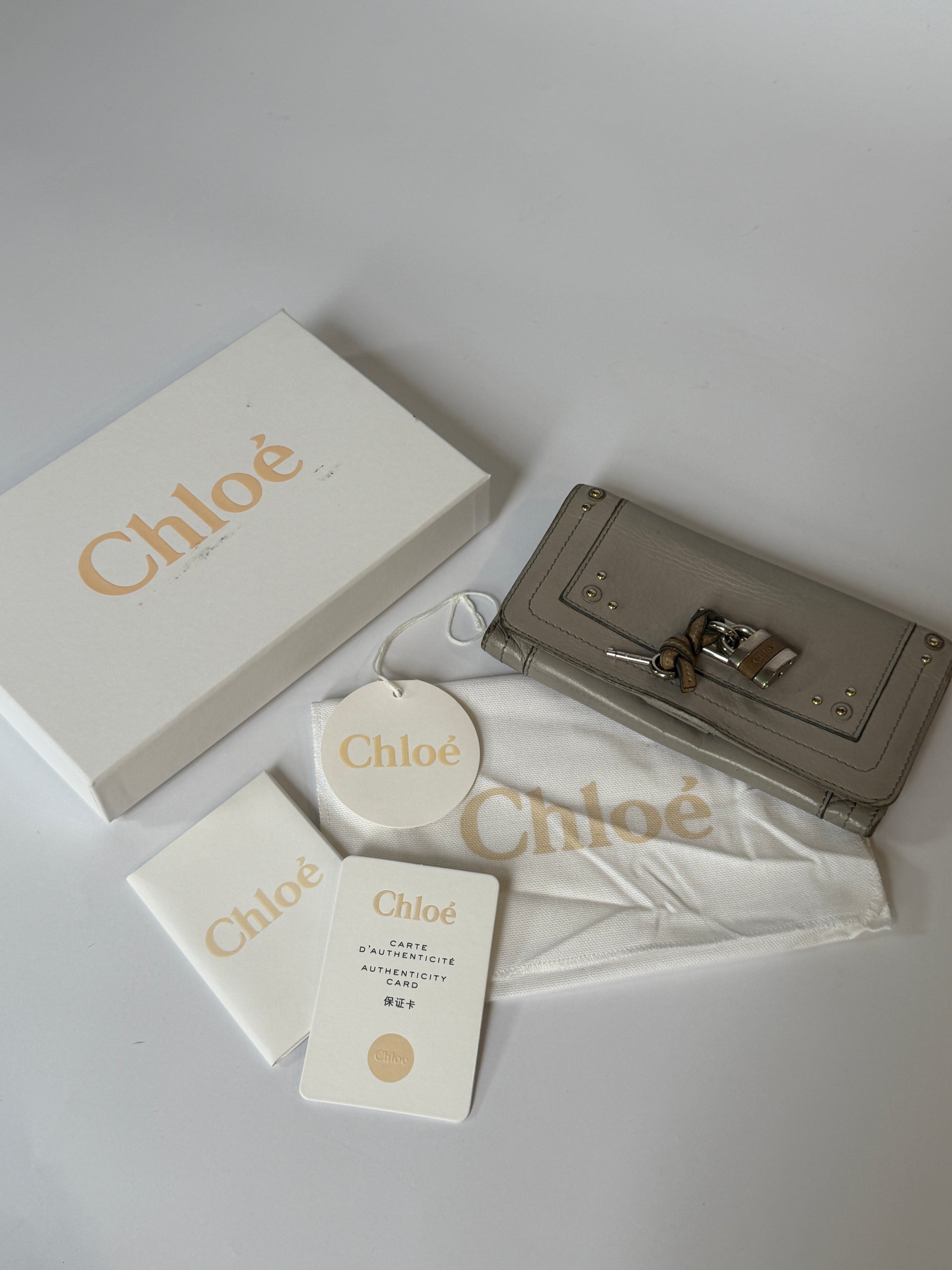 Vintage Chloé Paddington grey iridescent leather zip wallet with padlock detail — view 3