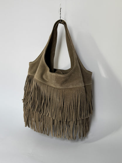 Vintage Guias grey suede fringe hobo bag made in Italy — view 10