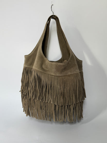 Vintage Guias grey suede fringe hobo bag made in Italy — view 6