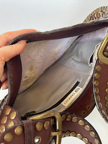 Tango Studded Leopard Pony Hair Shoulder Bag