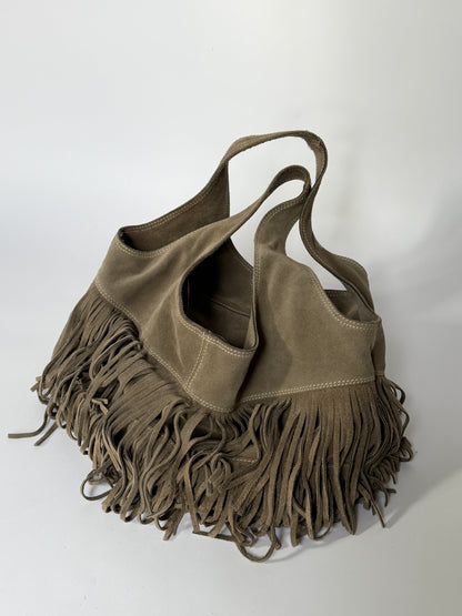 Vintage Guias grey suede fringe hobo bag made in Italy — view 2