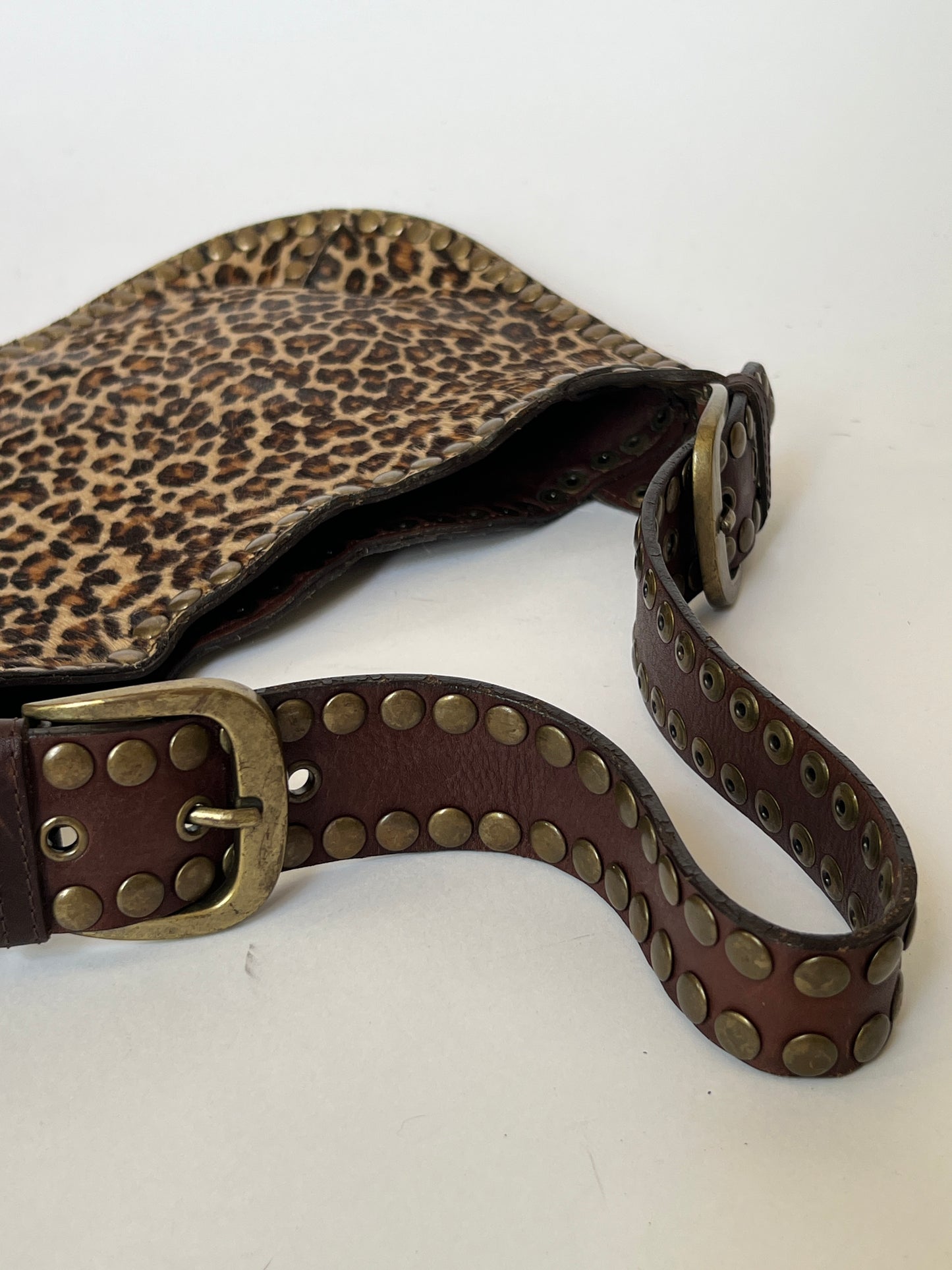 Tango Studded Leopard Pony Hair Shoulder Bag