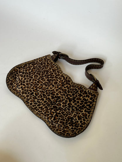 Tango Studded Leopard Pony Hair Shoulder Bag