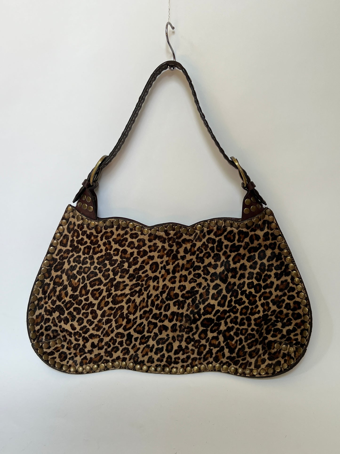 Tango Studded Leopard Pony Hair Shoulder Bag