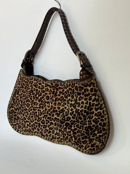 Tango Studded Leopard Pony Hair Shoulder Bag