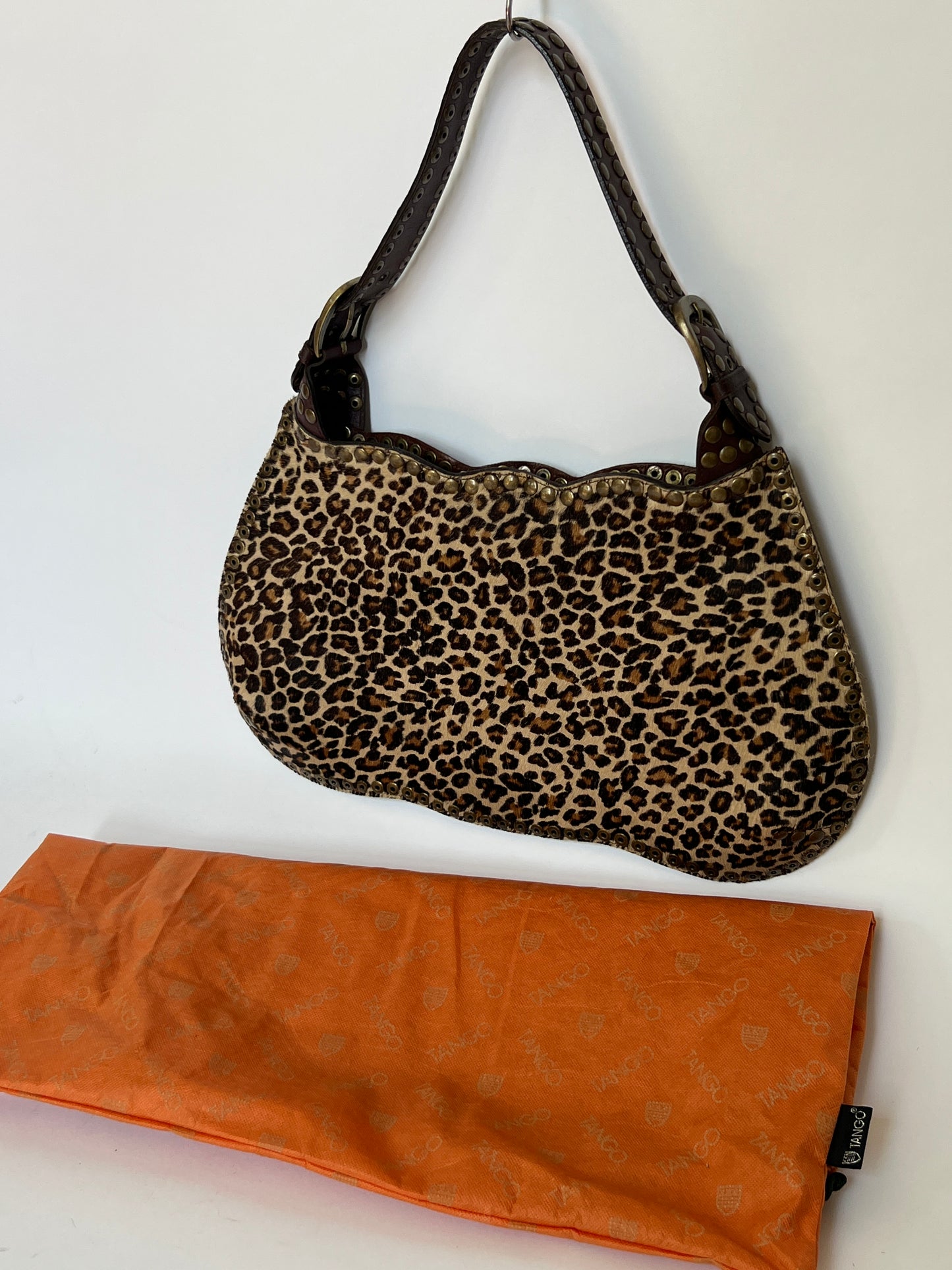 Tango Studded Leopard Pony Hair Shoulder Bag