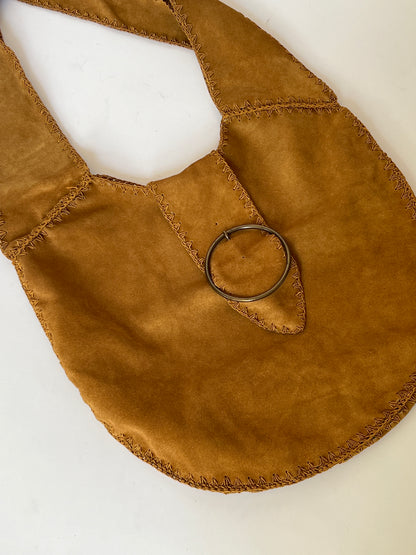 Facondini Tobacco Suede Hobo Bag with Buckle