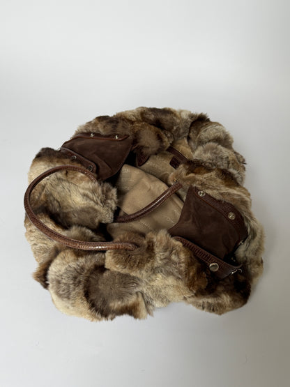 Vintage Roberta Gandolfi brown rabbit fur drawstring tote bag made in Italy — view 4