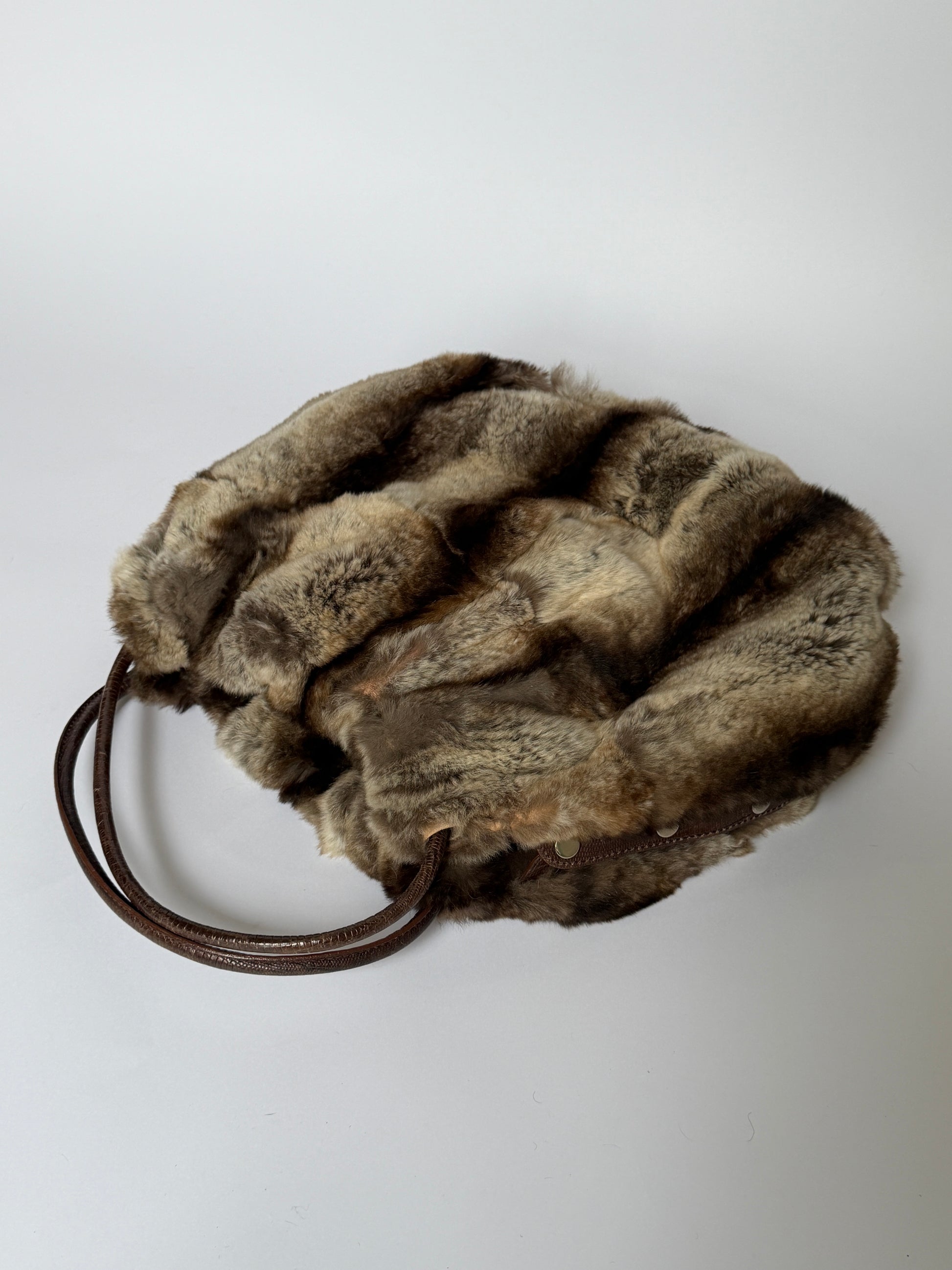 Vintage Roberta Gandolfi brown rabbit fur drawstring tote bag made in Italy — view 6