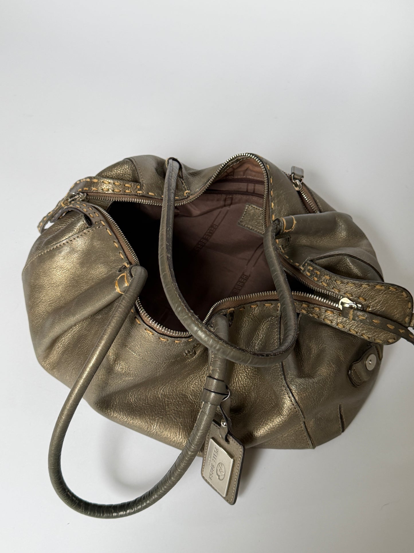 Vintage Pelle Borsa metallic taupe leather shoulder bag made in Italy — view 3