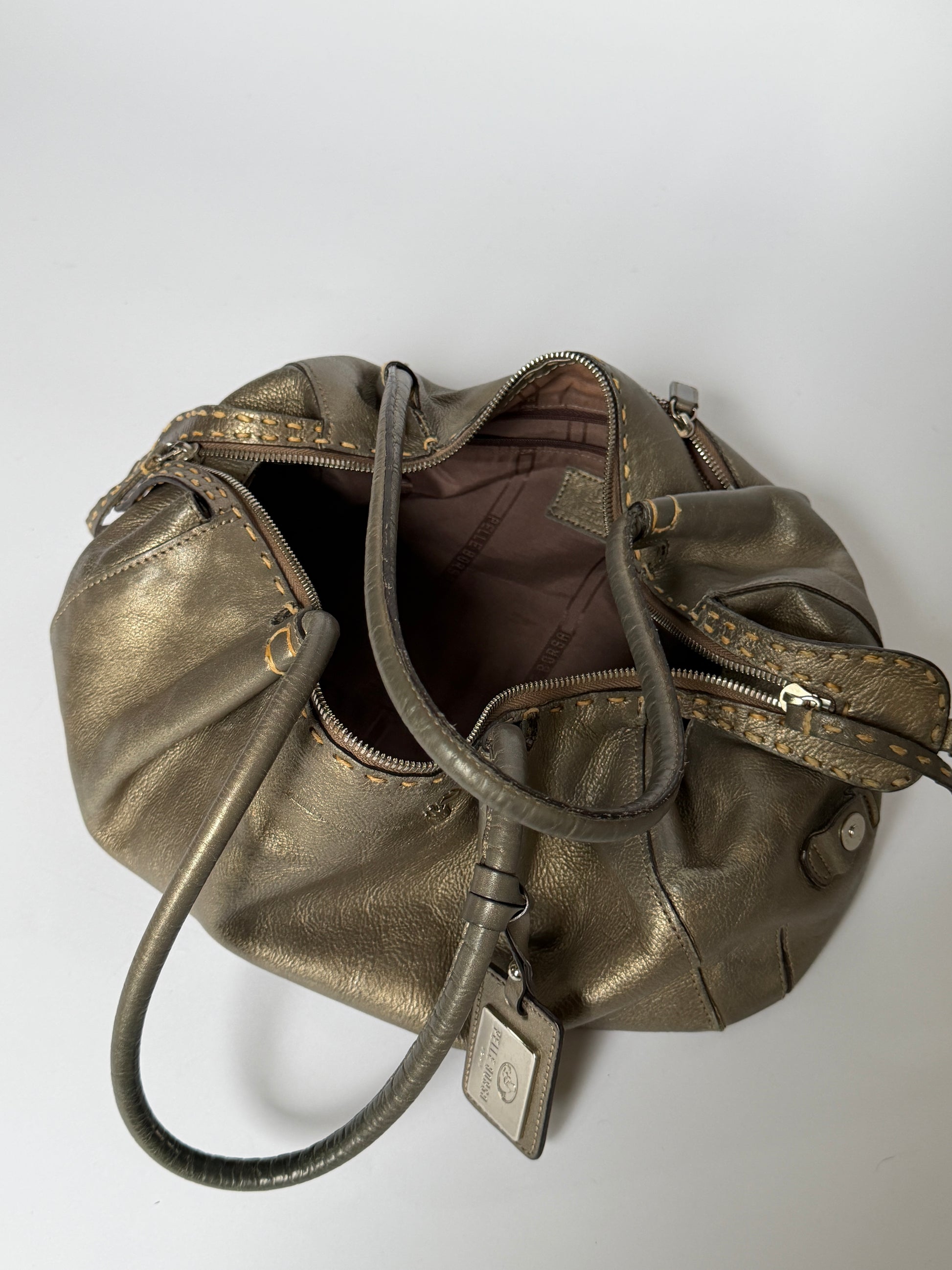 Vintage Pelle Borsa metallic taupe leather shoulder bag made in Italy — view 3