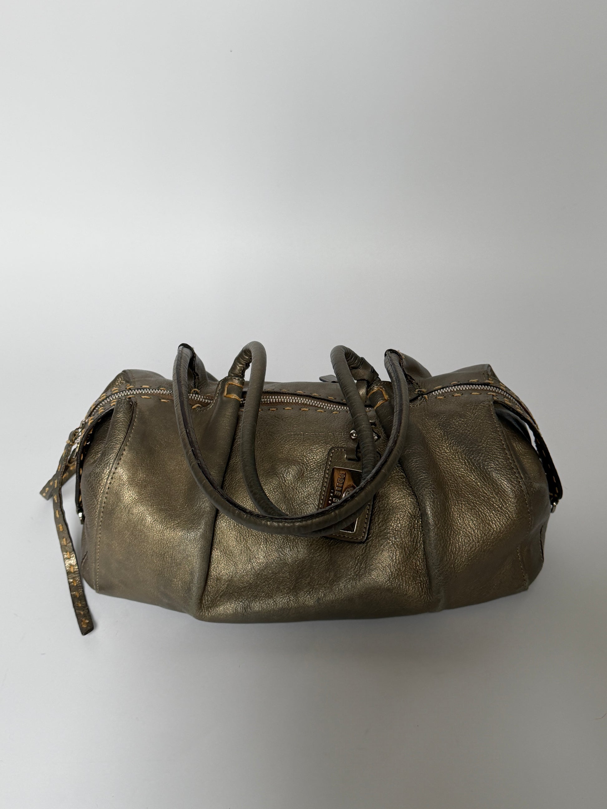 Vintage Pelle Borsa metallic taupe leather shoulder bag made in Italy — view 5