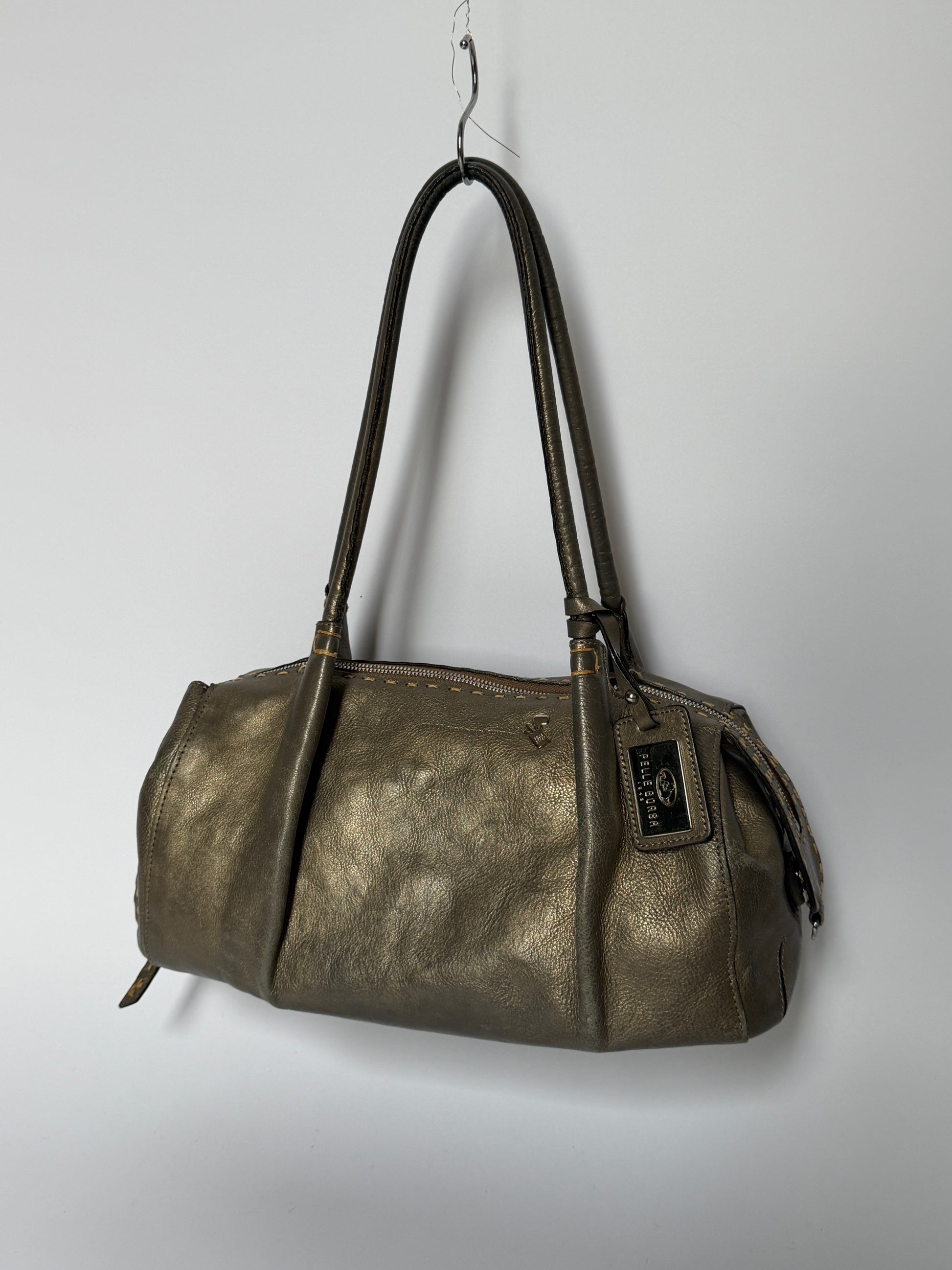 Vintage Pelle Borsa metallic taupe leather shoulder bag made in Italy — view 6
