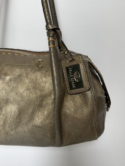 Vintage Pelle Borsa metallic taupe leather shoulder bag made in Italy — view 7