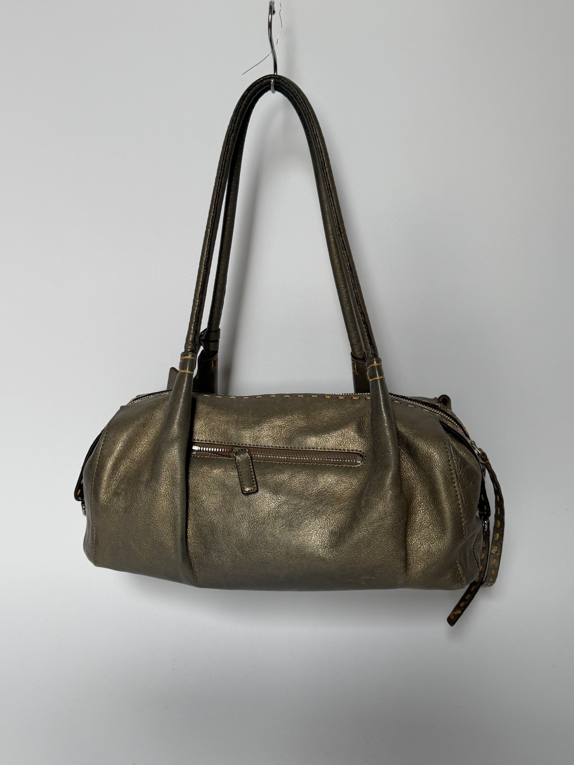 Vintage Pelle Borsa metallic taupe leather shoulder bag made in Italy — view 2