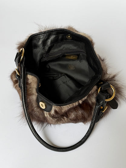 Vintage Paolo Masi genuine fur and black leather shoulder bag made in Italy — view 3