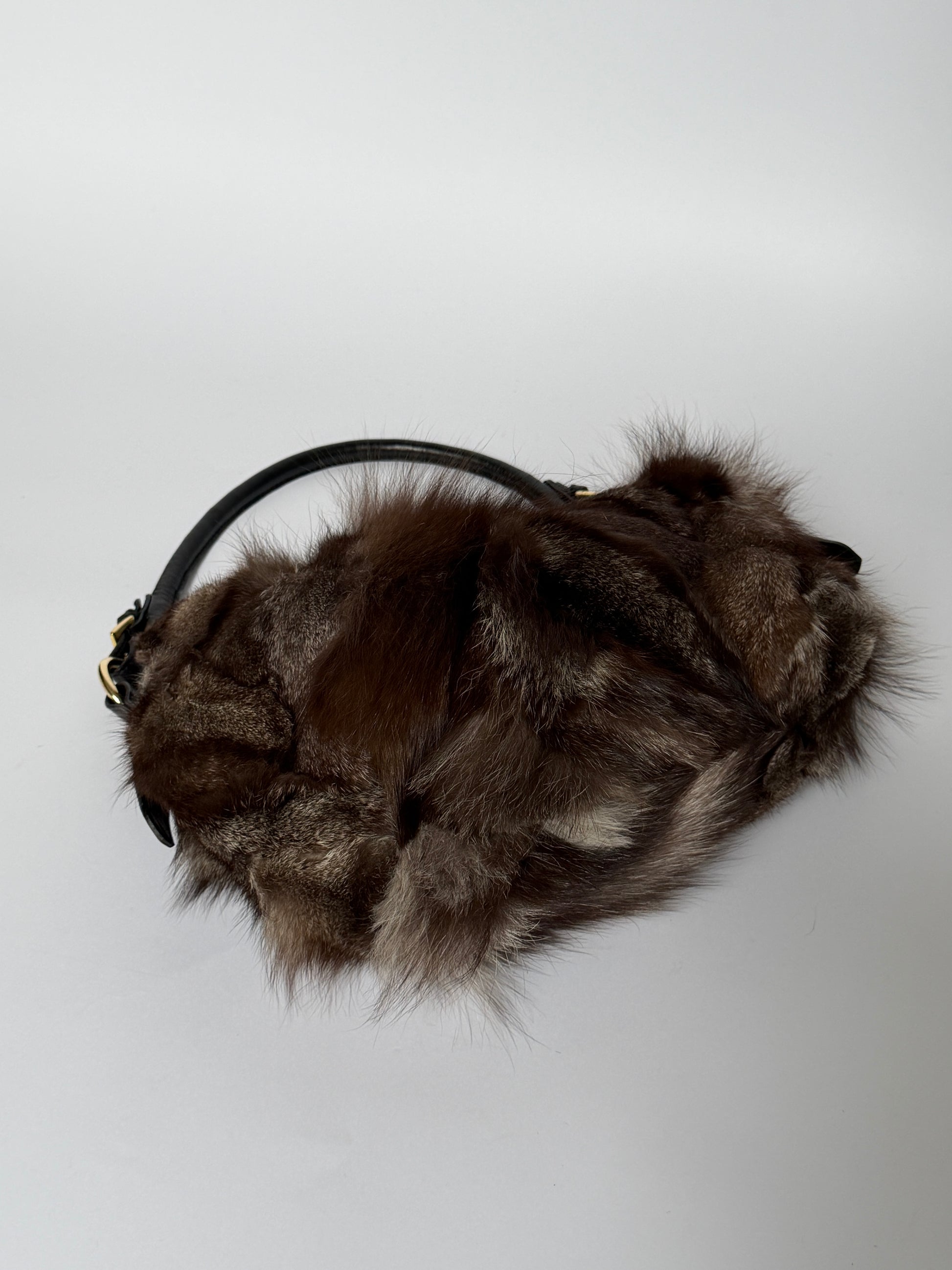 Vintage Paolo Masi genuine fur and black leather shoulder bag made in Italy — view 5