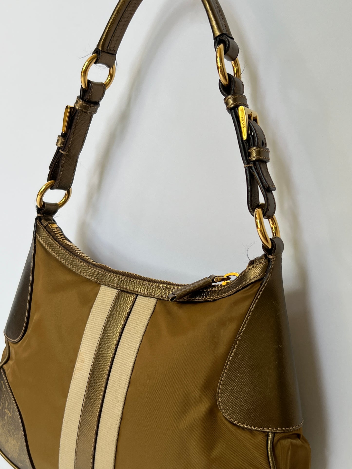 Prada Tessuto Sport Gold Stripe Shoulder Bag – Early 2000s
