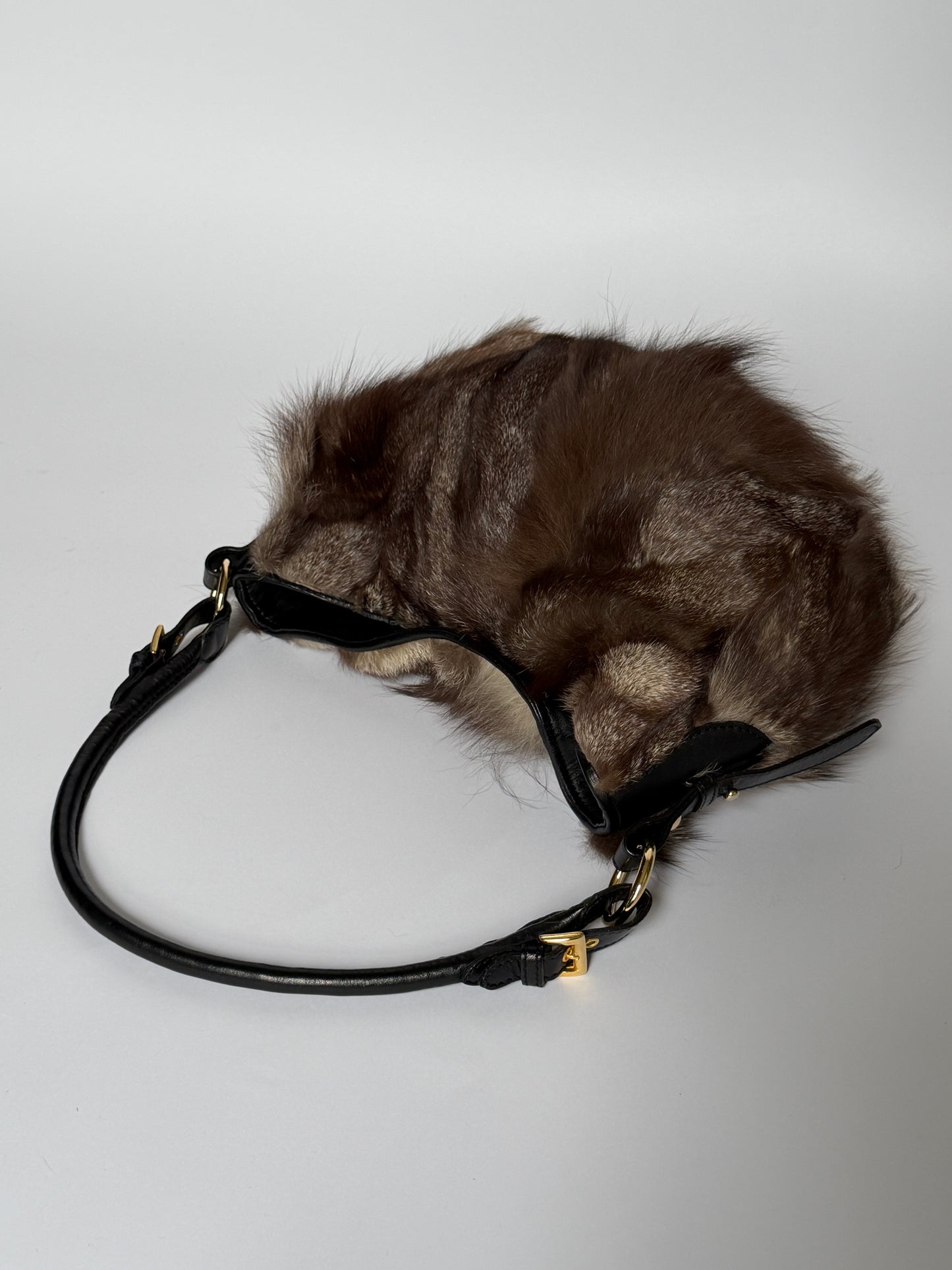 Vintage Paolo Masi genuine fur and black leather shoulder bag made in Italy — view 6