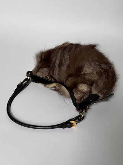 Vintage Paolo Masi genuine fur and black leather shoulder bag made in Italy — view 6