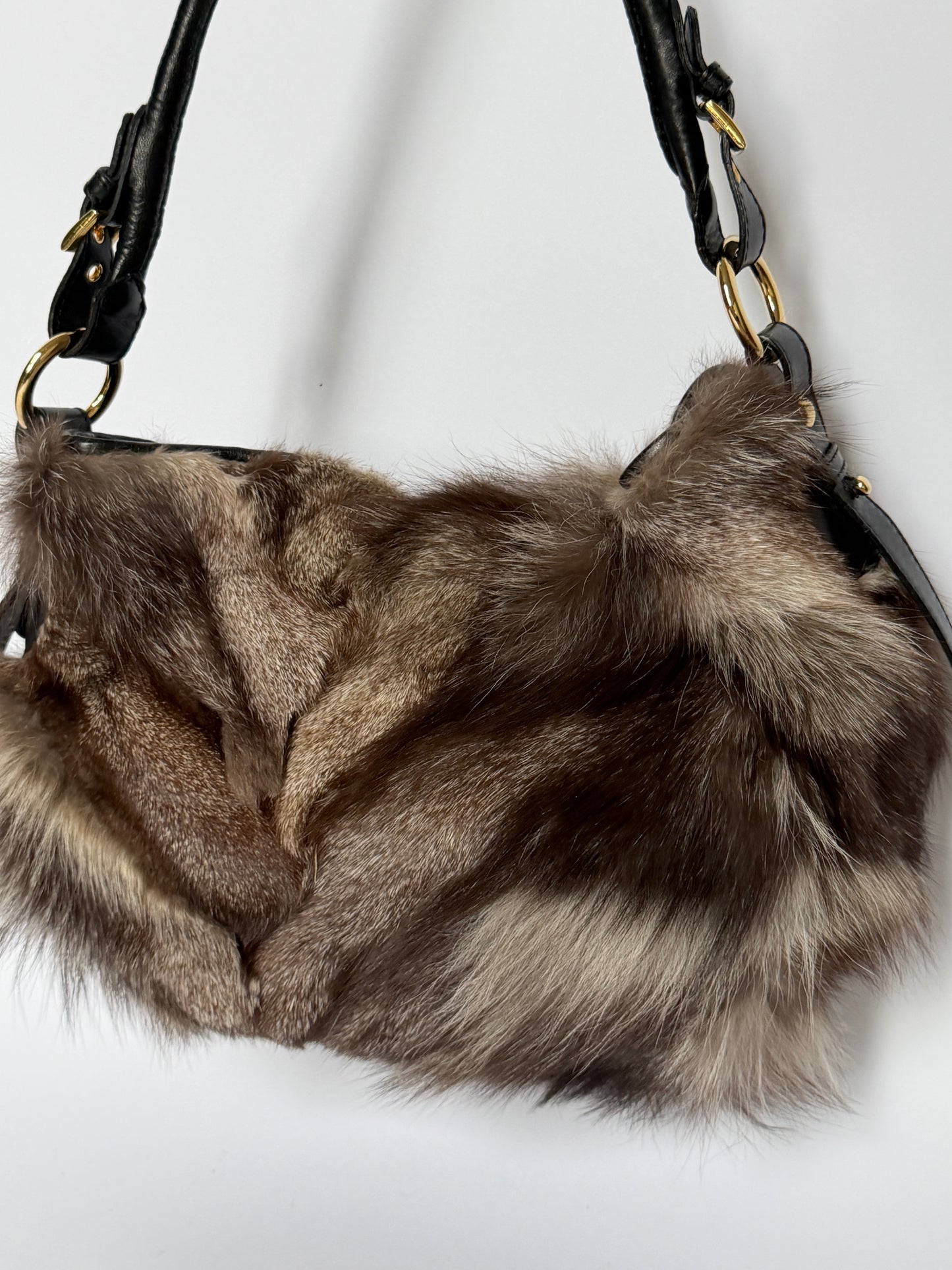 Vintage Paolo Masi genuine fur and black leather shoulder bag made in Italy — view 8