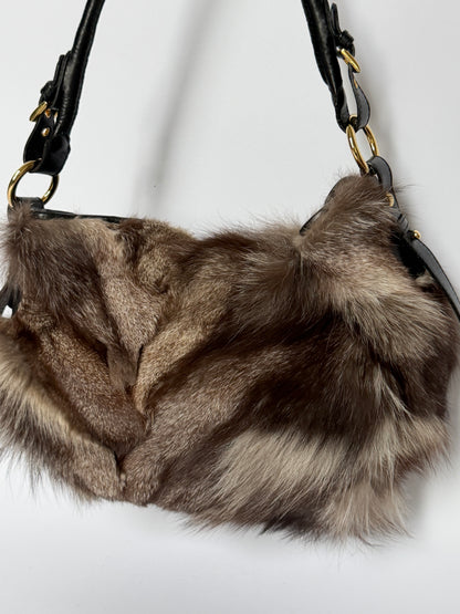 Vintage Paolo Masi genuine fur and black leather shoulder bag made in Italy — view 8
