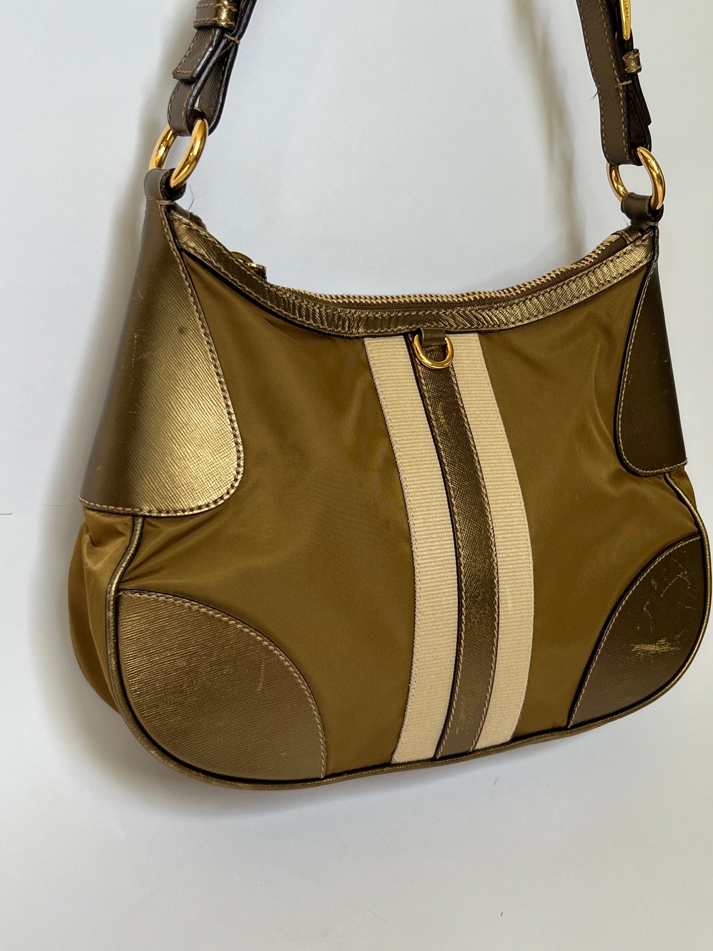 Prada Tessuto Sport Gold Stripe Shoulder Bag – Early 2000s