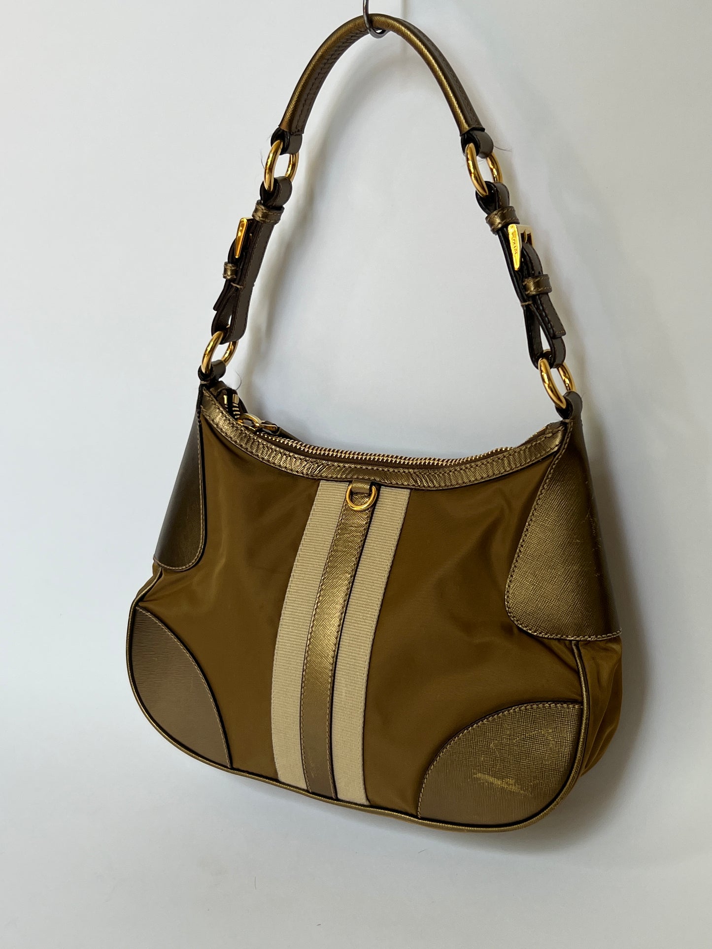 Prada Tessuto Sport Gold Stripe Shoulder Bag – Early 2000s