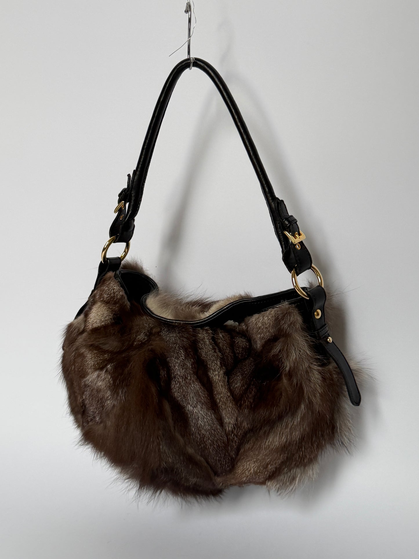 Vintage Paolo Masi genuine fur and black leather shoulder bag made in Italy — view 7