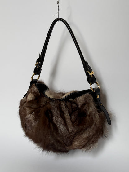Vintage Paolo Masi genuine fur and black leather shoulder bag made in Italy — view 7