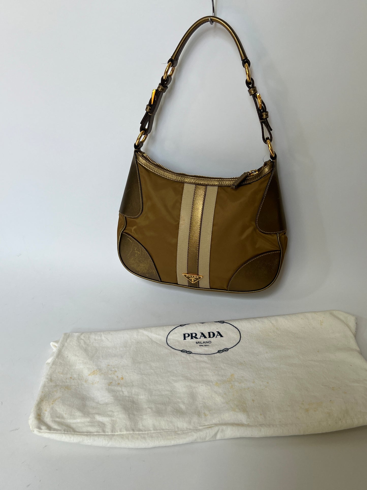 Prada Tessuto Sport Gold Stripe Shoulder Bag – Early 2000s