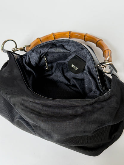 Vintage Gucci black nylon shoulder bag with bamboo handle — view 5